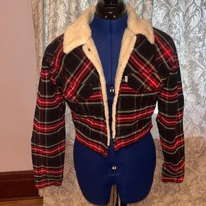 Levi’s trucker plaid cropped Sherpa corduroy jacket. Worn twice!
